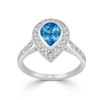 Auriya 1 5/8ct Pear Shape Blue Topaz Halo Diamond Engagement Ring 5/8ctw 18K Gold