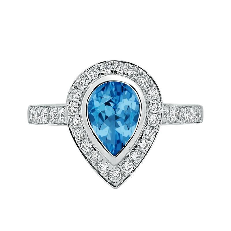 Auriya 1 5/8ct Pear Shape Blue Topaz Halo Diamond Engagement Ring 5/8ctw 18K Gold
