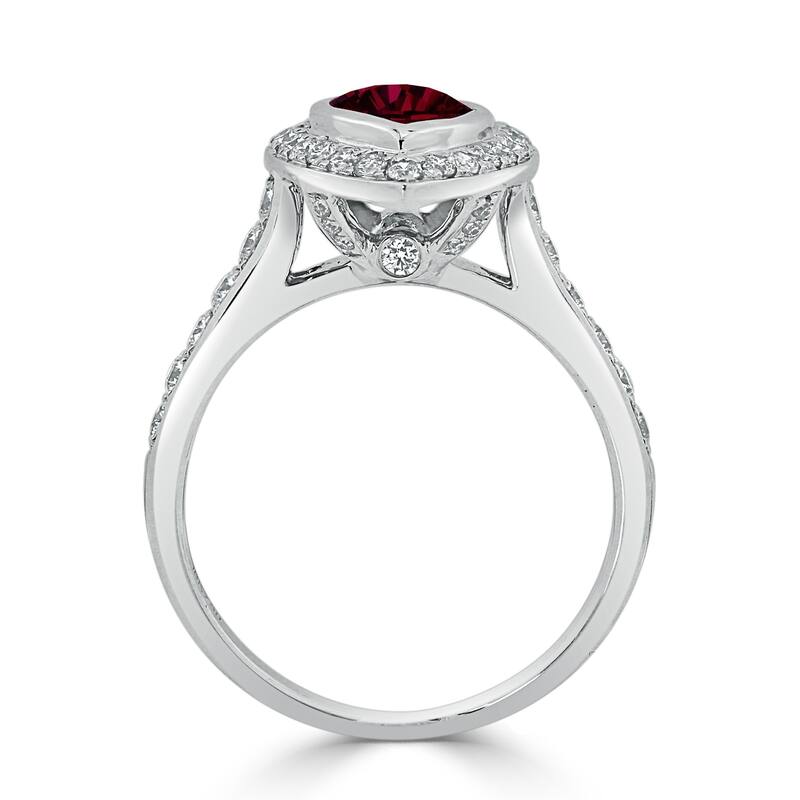 Auriya 2 1/5ct Pear Shape Red Ruby Halo Diamond Engagement Ring 5/8ctw 18K Gold