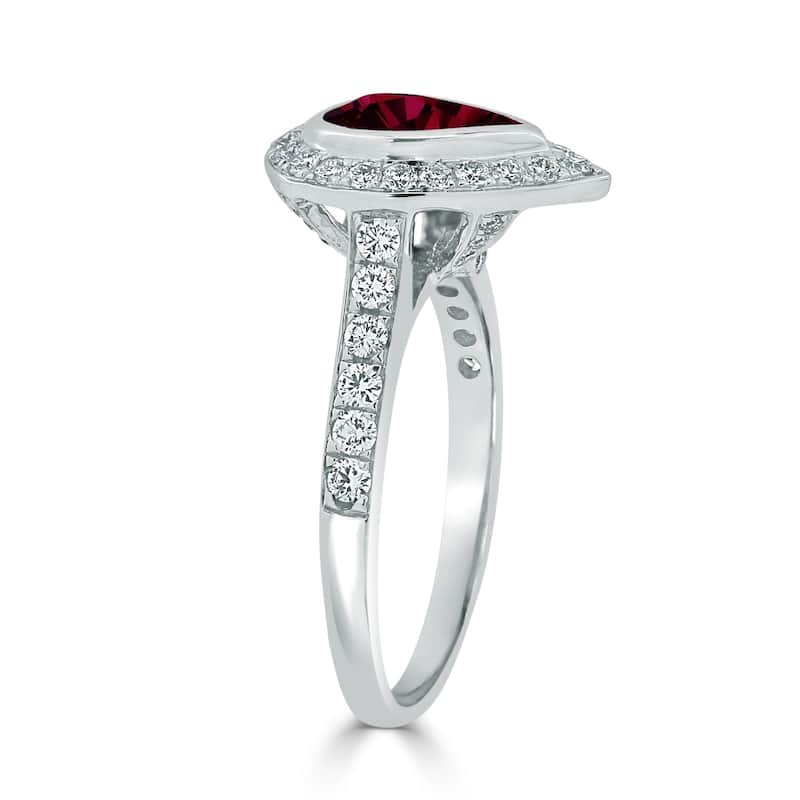 Auriya 2 1/5ct Pear Shape Red Ruby Halo Diamond Engagement Ring 5/8ctw 18K Gold