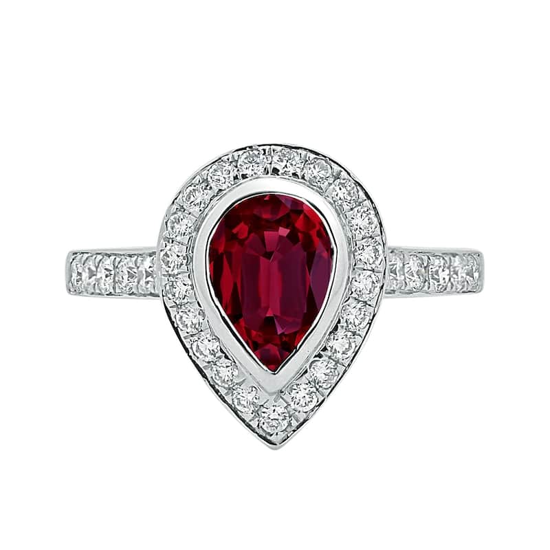 Auriya 2 1/5ct Pear Shape Red Ruby Halo Diamond Engagement Ring 5/8ctw 18K Gold