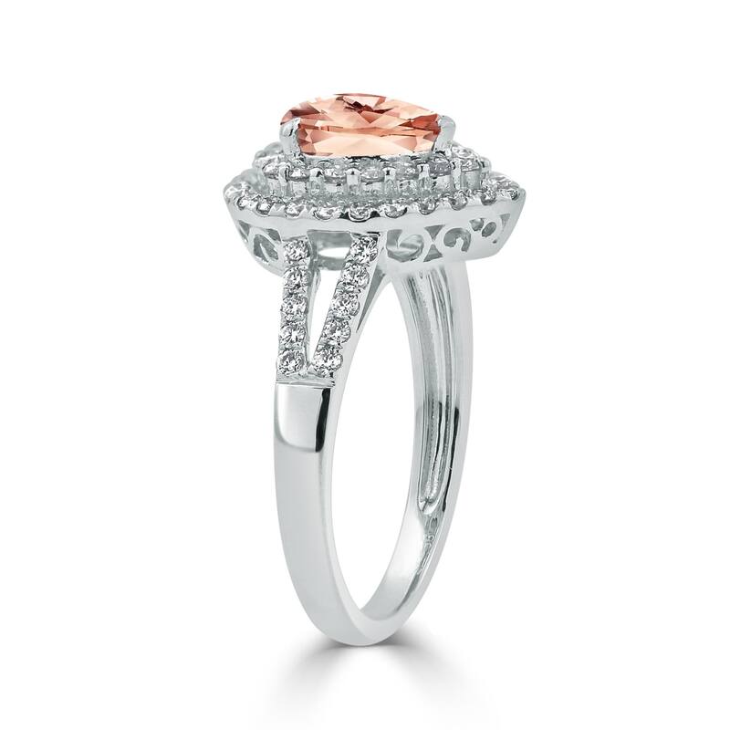 Auriya 1 3/4ct Pear-cut Morganite and Halo Diamond Ring 5/8ctw 18K Gold