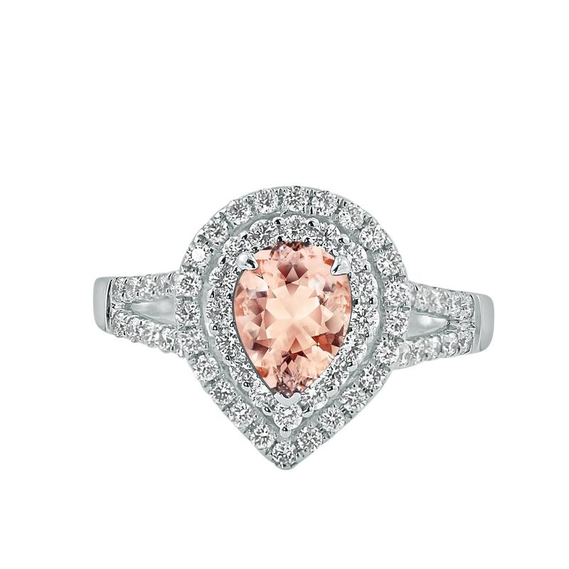Auriya 1 3/4ct Pear-cut Morganite and Halo Diamond Ring 5/8ctw 18K Gold