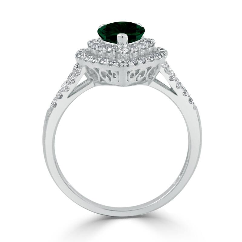 Auriya 1ct Pear-cut Green Emerald and Halo Diamond Ring 5/8ctw 18K Gold