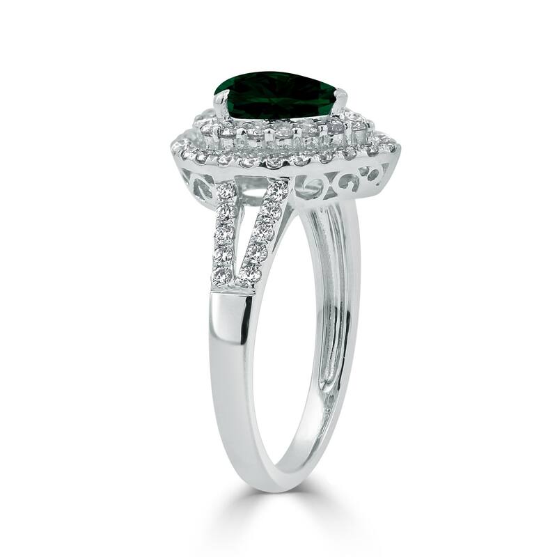 Auriya 1ct Pear-cut Green Emerald and Halo Diamond Ring 5/8ctw 18K Gold