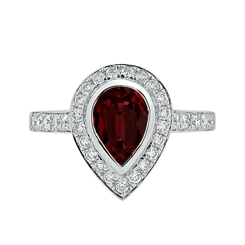 Auriya 1 5/8ct Pear Shape Red Garnet Halo Diamond Engagement Ring 5/8ctw 18K Gold