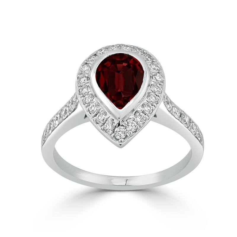 Auriya 1 5/8ct Pear Shape Red Garnet Halo Diamond Engagement Ring 5/8ctw 18K Gold