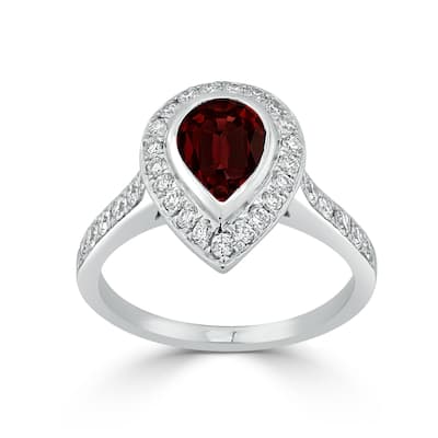 Auriya 1 5/8ct Pear Shape Red Garnet Halo Diamond Engagement Ring 5/8ctw 18K Gold