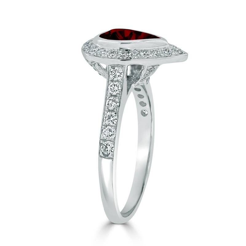 Auriya 1 5/8ct Pear Shape Red Garnet Halo Diamond Engagement Ring 5/8ctw 18K Gold