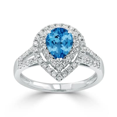 Auriya 1 1/3ct Pear-cut Blue Topaz and Halo Diamond Ring 5/8ctw 18K Gold