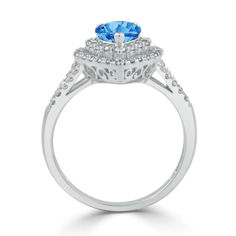 Auriya 1 1/3ct Pear-cut Blue Topaz and Halo Diamond Ring 5/8ctw 18K Gold