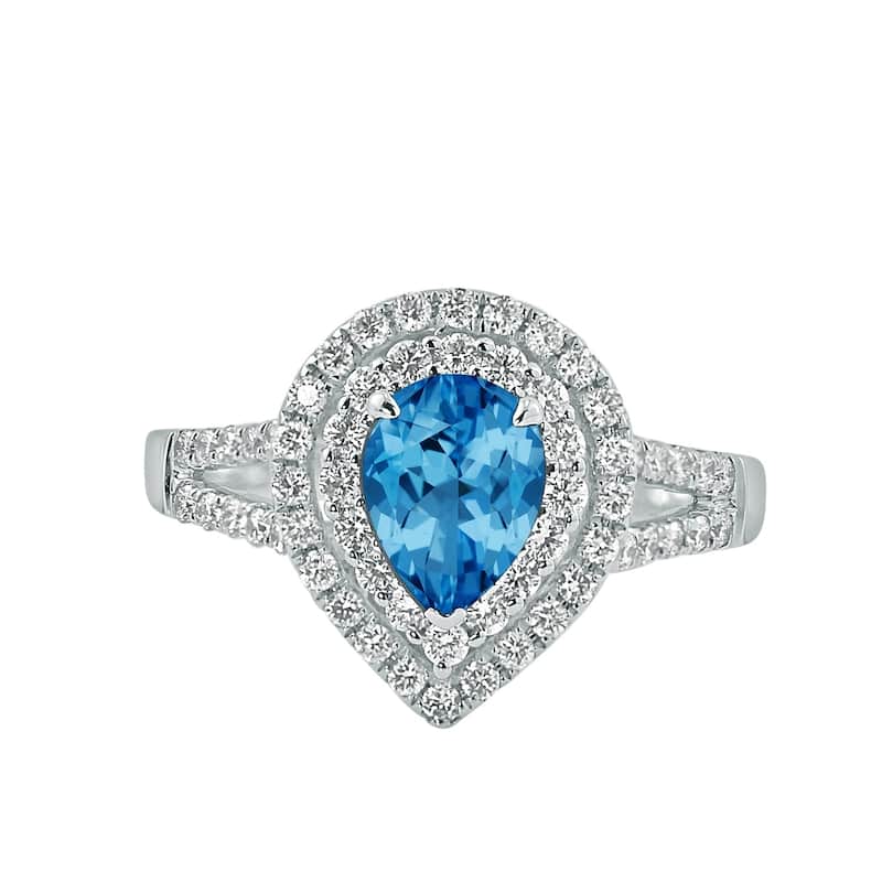 Auriya 1 1/3ct Pear-cut Blue Topaz and Halo Diamond Ring 5/8ctw 18K Gold