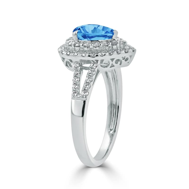 Auriya 1 1/3ct Pear-cut Blue Topaz and Halo Diamond Ring 5/8ctw 18K Gold