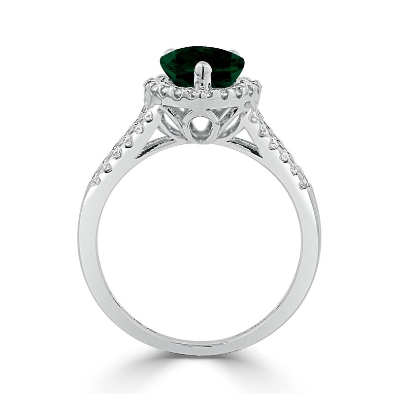 Auriya 1 3/4ct Pear Shape Green Emerald and Halo Diamond Ring 1/2ctw 18K Gold