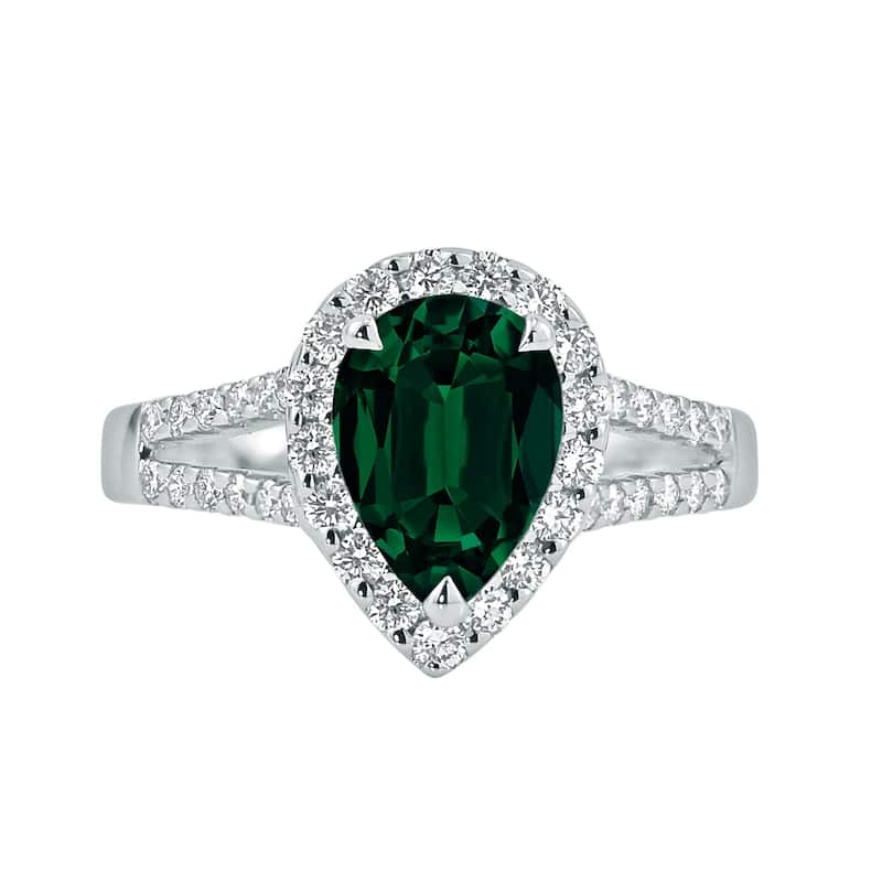 Auriya 1 3/4ct Pear Shape Green Emerald and Halo Diamond Ring 1/2ctw 18K Gold