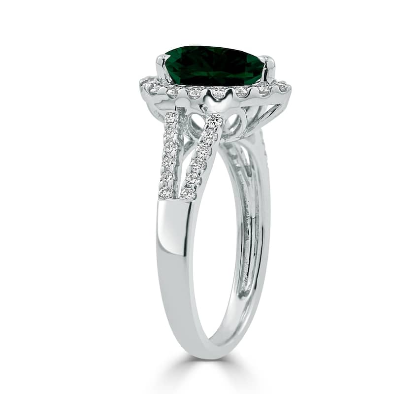 Auriya 1 3/4ct Pear Shape Green Emerald and Halo Diamond Ring 1/2ctw 18K Gold