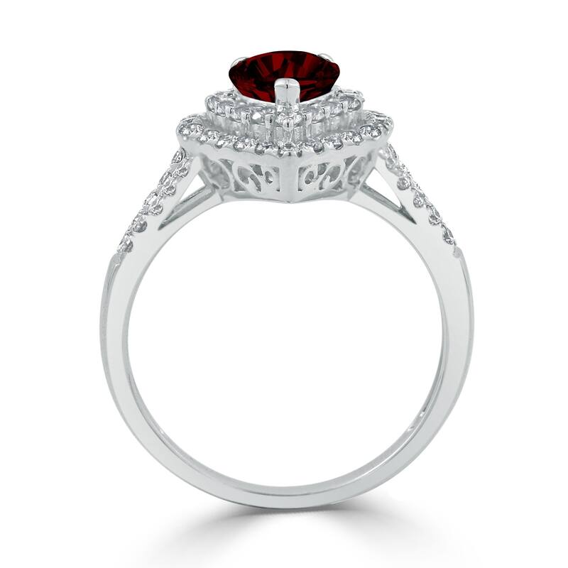 Auriya 1 1/3ct Pear-cut Red Garnet and Halo Diamond Ring 5/8ctw 18K Gold