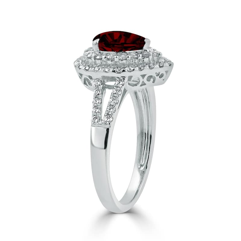 Auriya 1 1/3ct Pear-cut Red Garnet and Halo Diamond Ring 5/8ctw 18K Gold