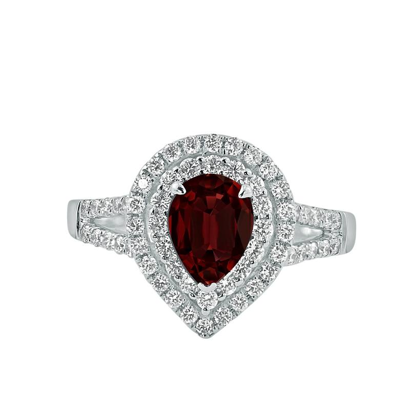 Auriya 1 1/3ct Pear-cut Red Garnet and Halo Diamond Ring 5/8ctw 18K Gold