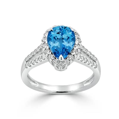 Auriya 2 1/4ct Pear Shape Blue Topaz and Halo Diamond Ring 1/2ctw 18K Gold