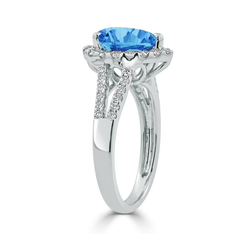 Auriya 2 1/4ct Pear Shape Blue Topaz and Halo Diamond Ring 1/2ctw 18K Gold