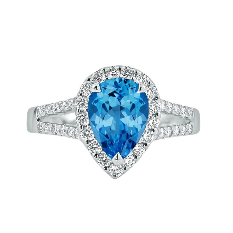 Auriya 2 1/4ct Pear Shape Blue Topaz and Halo Diamond Ring 1/2ctw 18K Gold