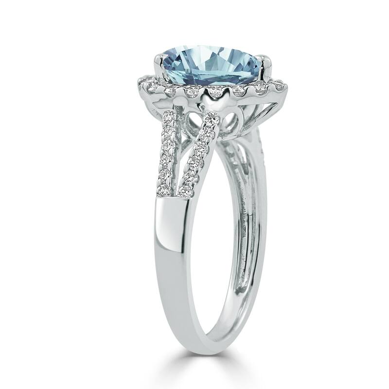 Auriya 9/10ct Pear Shape Aquamarine and Halo Diamond Ring 1/2ctw 18K Gold