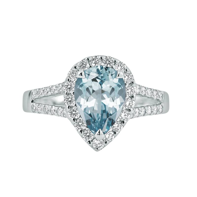 Auriya 9/10ct Pear Shape Aquamarine and Halo Diamond Ring 1/2ctw 18K Gold