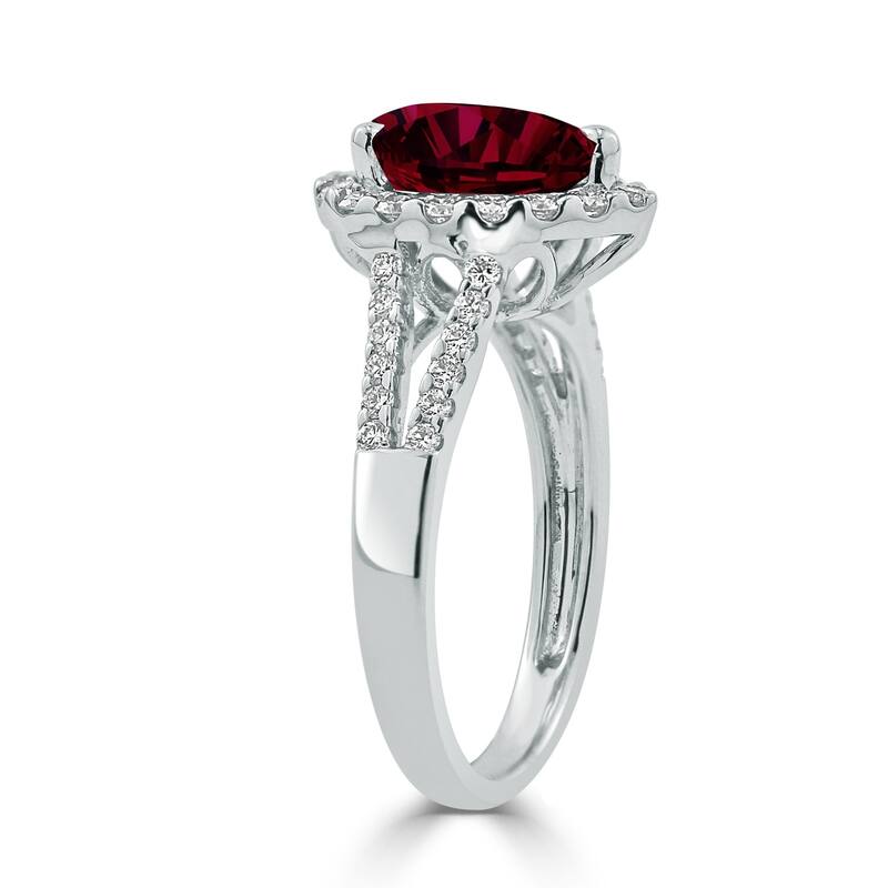 Auriya 2 1/5ct Pear Shape Red Ruby and Halo Diamond Ring 1/2ctw 18K Gold