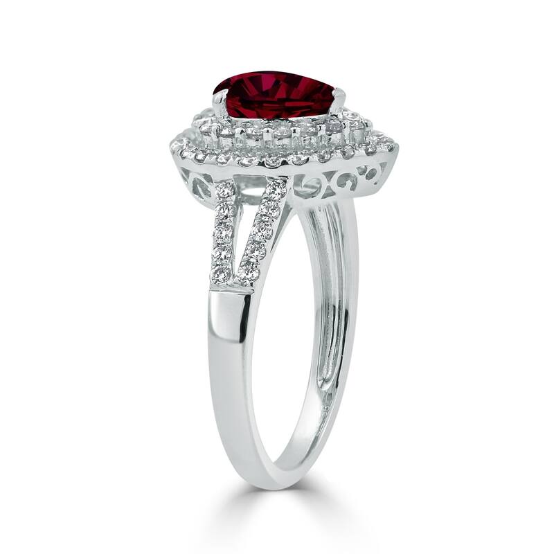Auriya 1 1/3ct Pear-cut Red Ruby and Halo Diamond Ring 5/8ctw 18K Gold