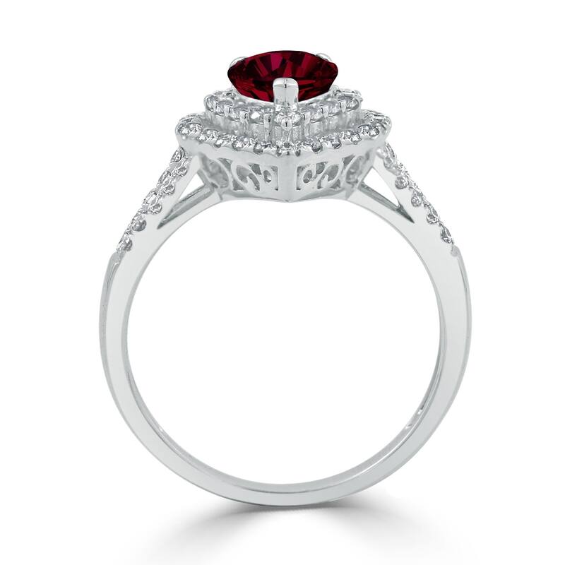 Auriya 1 1/3ct Pear-cut Red Ruby and Halo Diamond Ring 5/8ctw 18K Gold