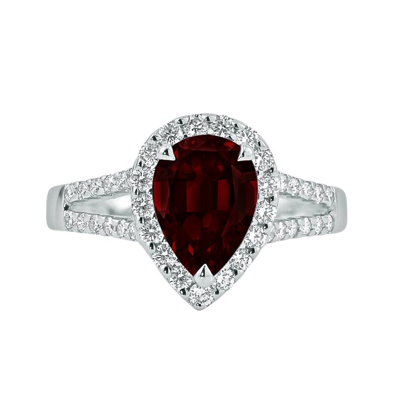 Auriya 2ct Pear Shape Red Garnet and Halo Diamond Ring 1/2ctw 18K Gold