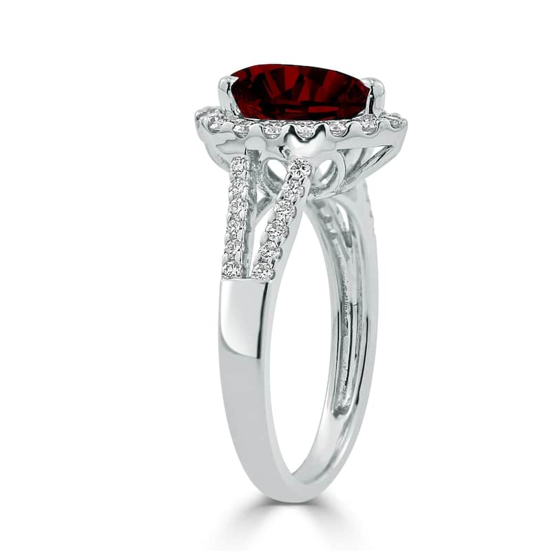 Auriya 2ct Pear Shape Red Garnet and Halo Diamond Ring 1/2ctw 18K Gold