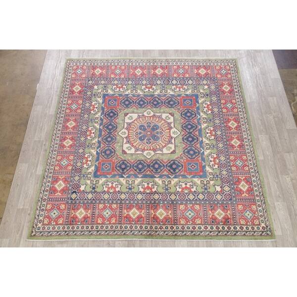 Traditional Kazak Oriental Hand Knotted Wool Stani Square Traditional Kazak Oriental Hand
