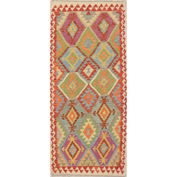 Southwestern Kilim Persian Wool Hand Woven Oriental Runner Rug - 6'8" x 3'4" Runner