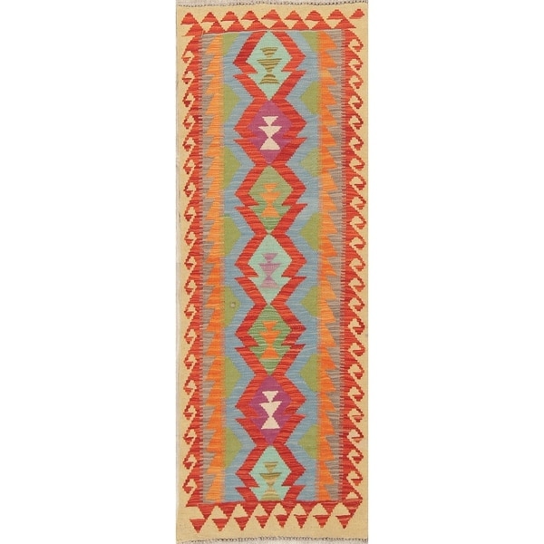 Southwestern Oriental Kilim Hand-Woven Wool Persian Runner Rug - 6'6" x 2'3" Runner