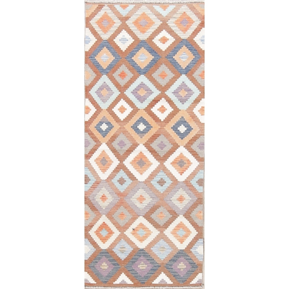 Oriental Kilim Shiraz Hand Woven Diamond Persian Wool Runner Rug - 6'6" x 2'8" Runner