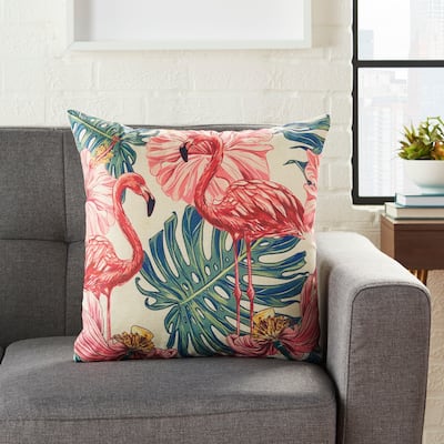 Porch & Den Nick Flamingo Pattern Velvet 18-inch Throw Pillow