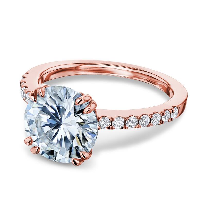 Annello by Kobelli 14k Gold 3.1ct Round Brilliant Moissanite and 1/4ctw Natural Diamond Traditional Engagement Ring