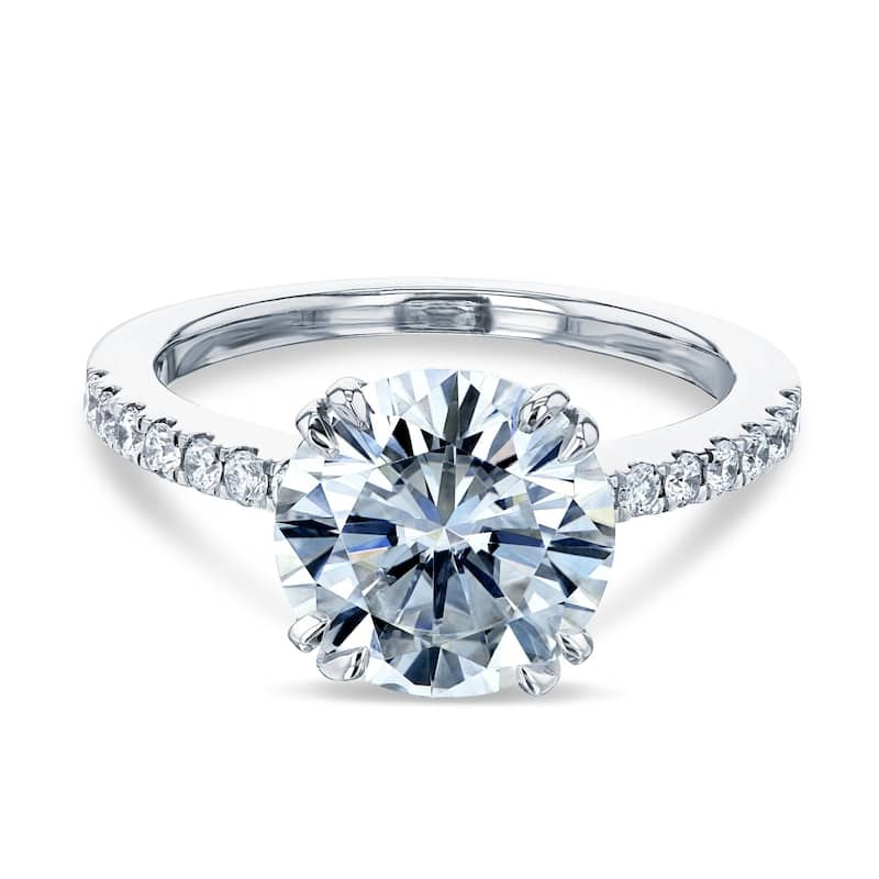 Annello by Kobelli 14k Gold 3.1ct Round Brilliant Moissanite and 1/4ctw Natural Diamond Traditional Engagement Ring
