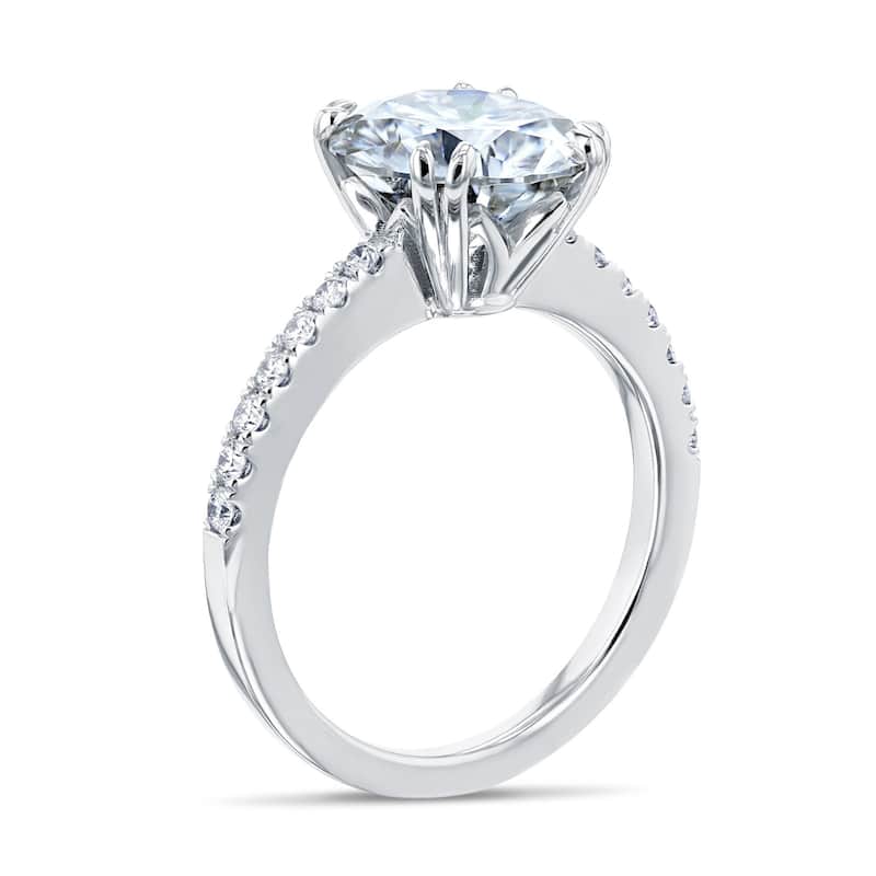 Annello by Kobelli 14k Gold 3.1ct Round Brilliant Moissanite and 1/4ctw Natural Diamond Traditional Engagement Ring