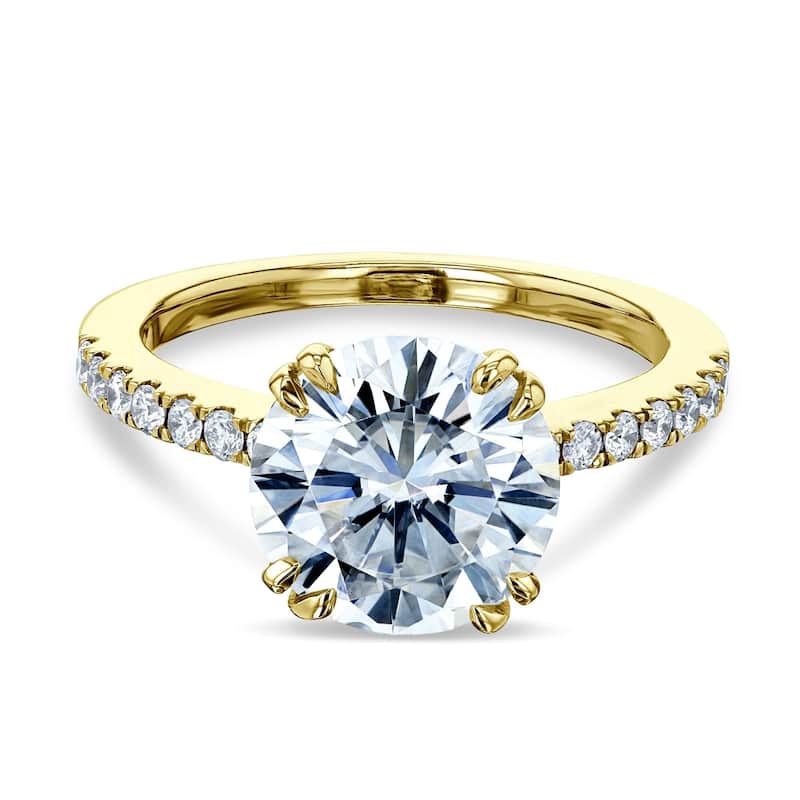 Annello by Kobelli 14k Gold 3.1ct Round Forever One Moissanite and 1/4ct.tw Natural Diamond Engagement Ring (DEF/VS, GH/I)