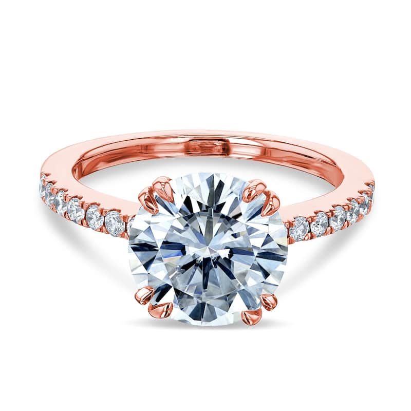 Annello by Kobelli 14k Gold 3.1ct Round Forever One Moissanite and 1/4ct.tw Natural Diamond Engagement Ring (DEF/VS, GH/I)