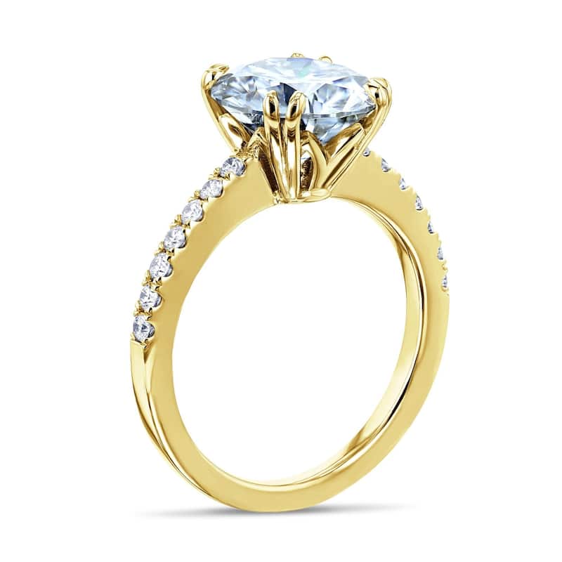 Annello by Kobelli 14k Gold 3.1ct Round Forever One Moissanite and 1/4ct.tw Natural Diamond Engagement Ring (DEF/VS, GH/I)