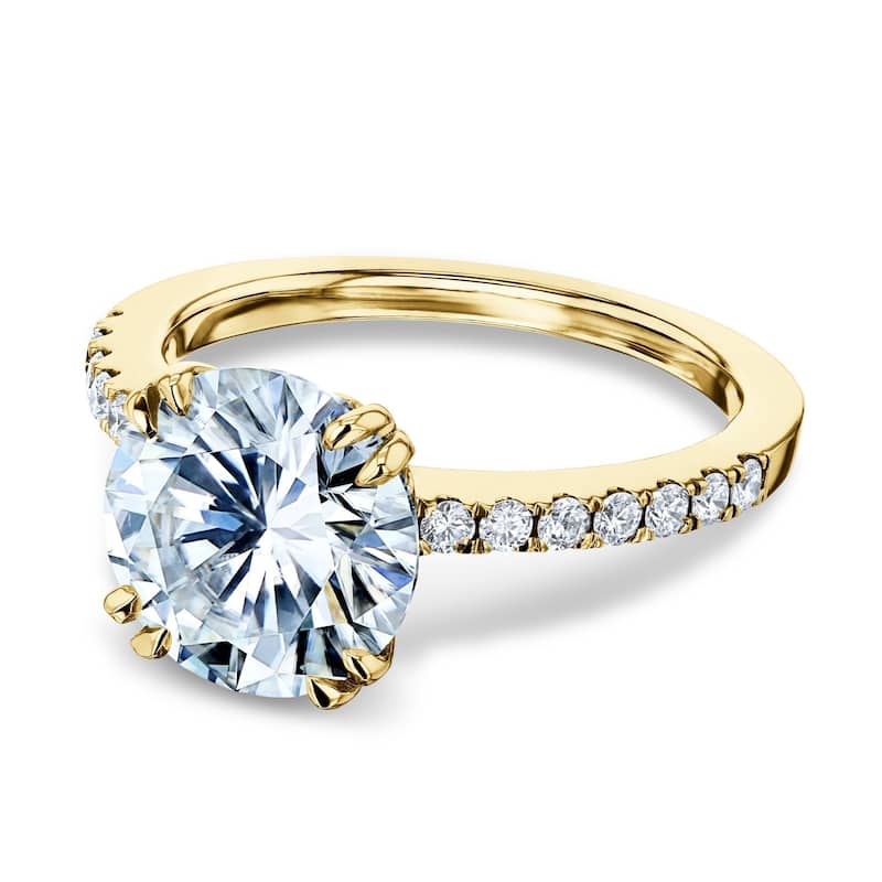 Annello by Kobelli 14k Gold 3.1ct Round Forever One Moissanite and 1/4ct.tw Natural Diamond Engagement Ring (DEF/VS, GH/I) - 8.5 - Yellow