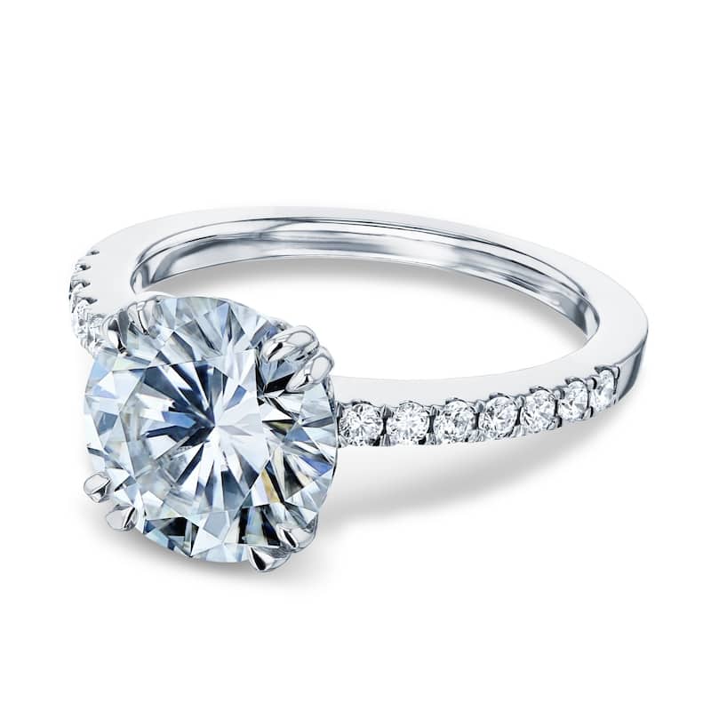 Annello by Kobelli 14k Gold 3.1ct Round Forever One Moissanite and 1/4ct.tw Natural Diamond Engagement Ring (DEF/VS, GH/I) - 11 - White