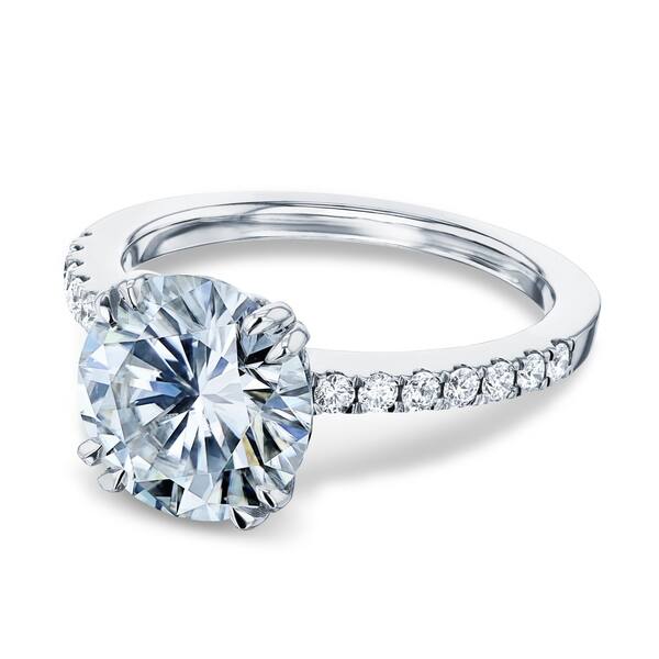 slide 1 of 10, Annello by Kobelli 14k Gold 3.1ct Round Forever One Moissanite and 1/4ct.tw Natural Diamond Engagement Ring (DEF/VS, GH/I)