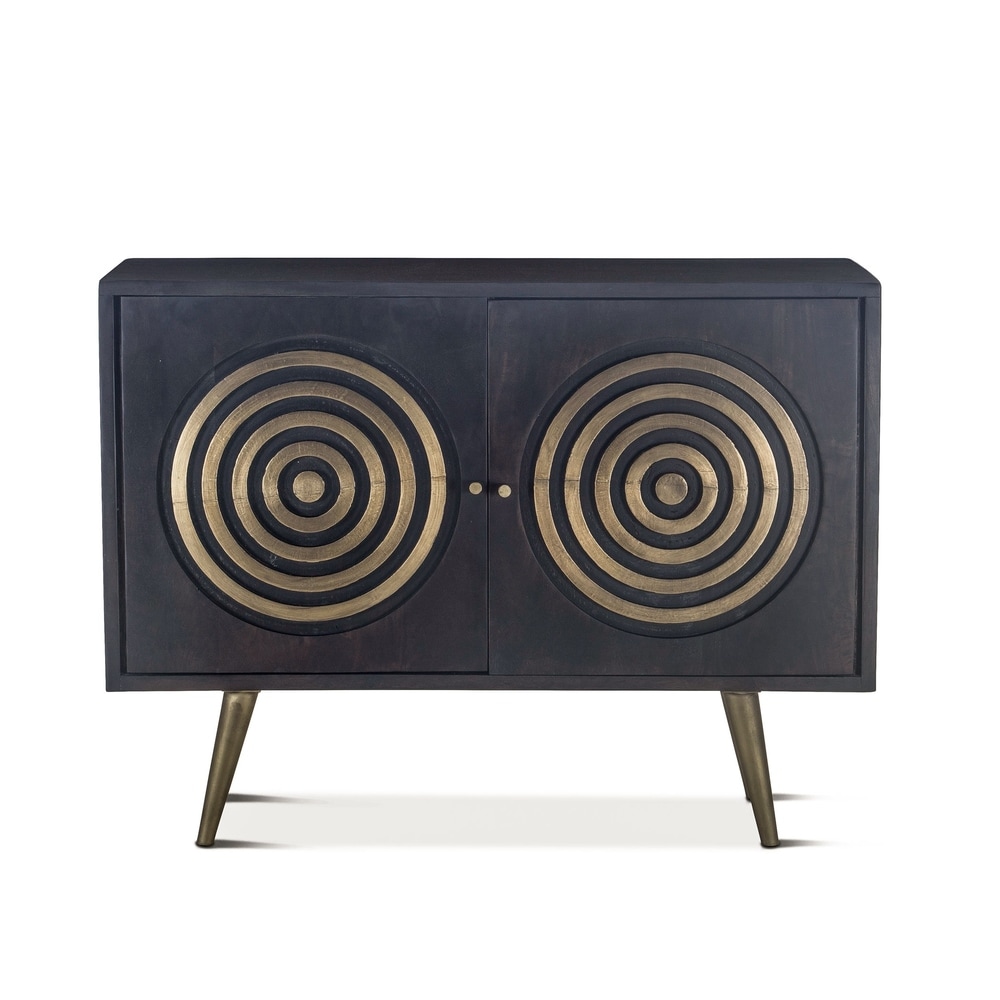Home Trends and Design Nubian 48-Inch Ebony Mango Wood Sideboard with Antique Brass Accents (Cabinets - Black - Solid Wood - Rubbed/Antique - Assembled)
