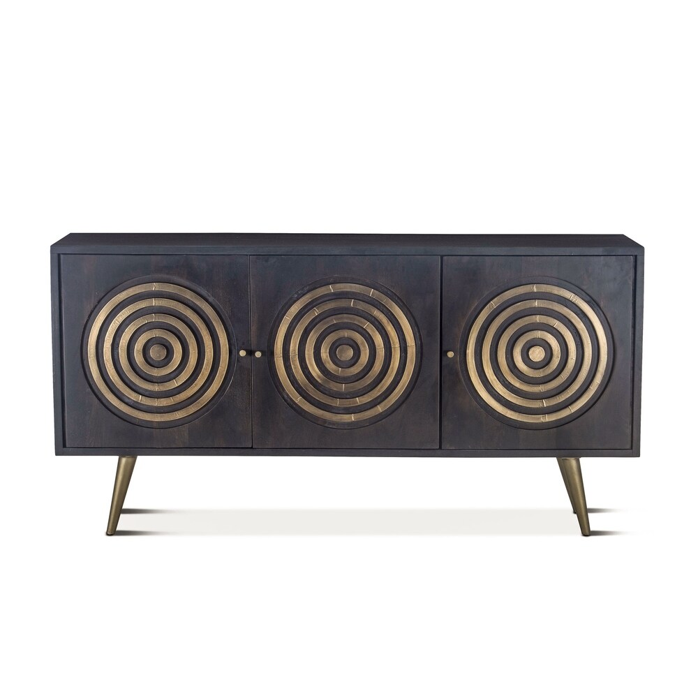 Home Trends and Design Nubian 72-Inch Ebony Mango Wood Sideboard with Antique Brass Accents - N/A (Cabinets - Black - Solid Wood - Rubbed/Antique - Assembled)