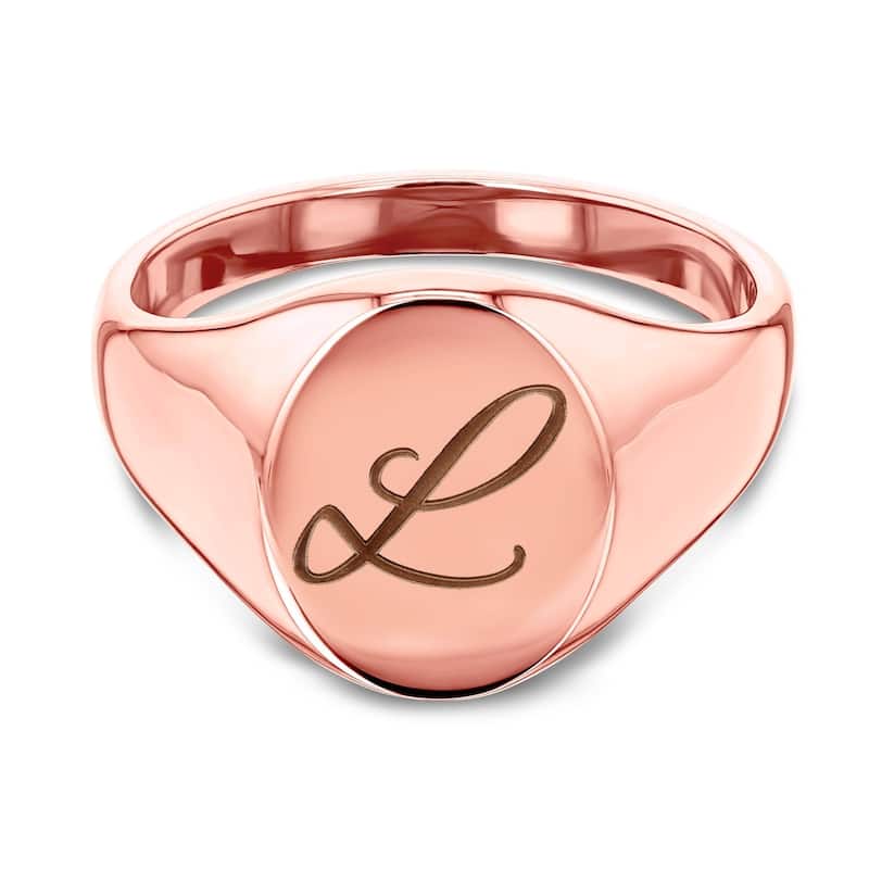 Annello by Kobelli 14k Rose Gold Personalized Initials Oval Signet Ring - Brush